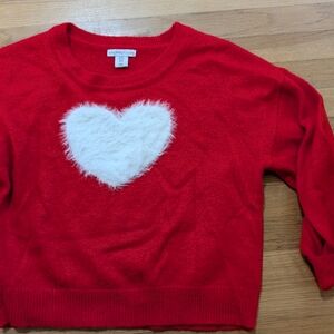 Sincerely Jules Red and White Crew Neck Sweater with Heart Design